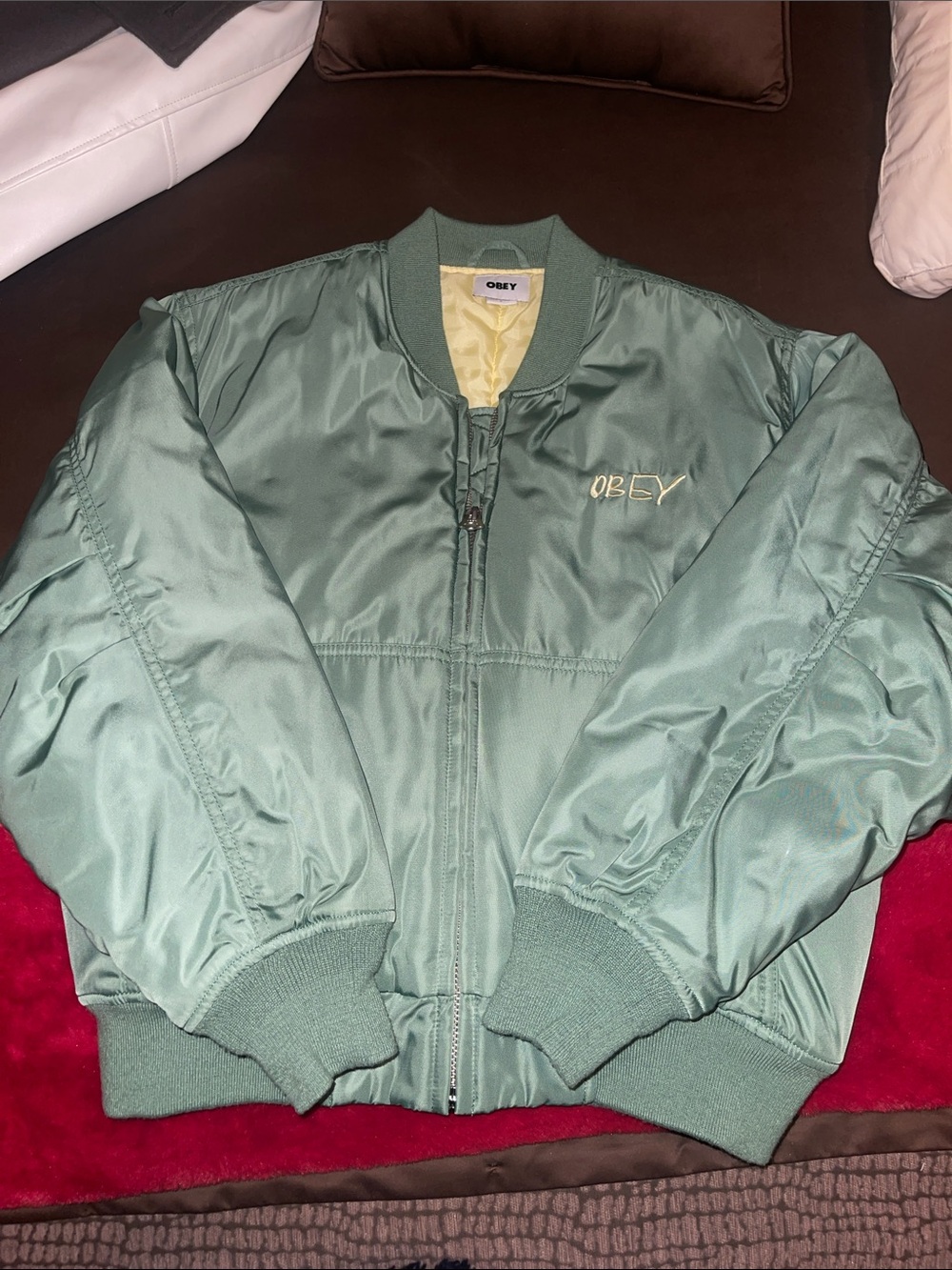 Obey Sage Green Satin Bomber Jacket